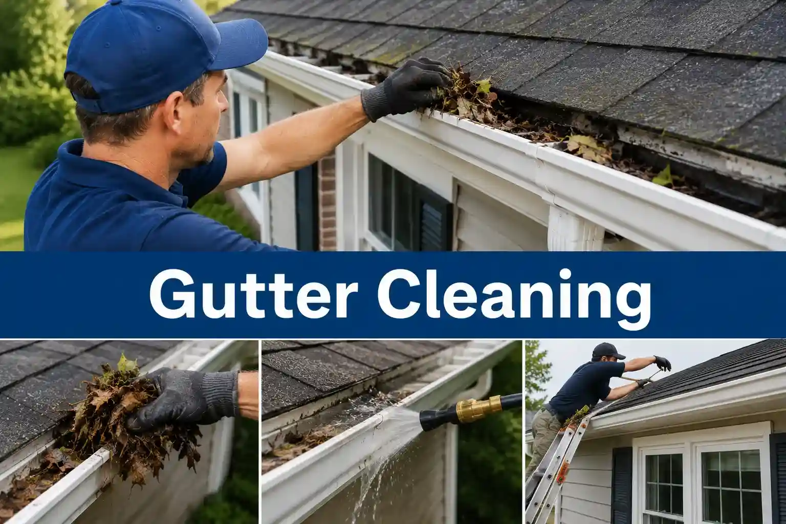 In this image our team working on gutter cleaning in Indianapolis