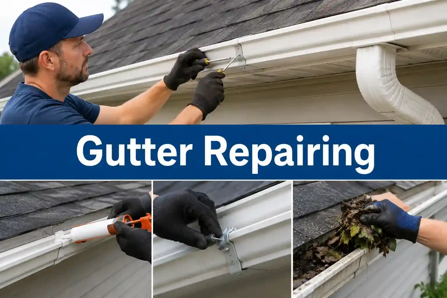 In this image our team working on gutter repairing in Indianapolis