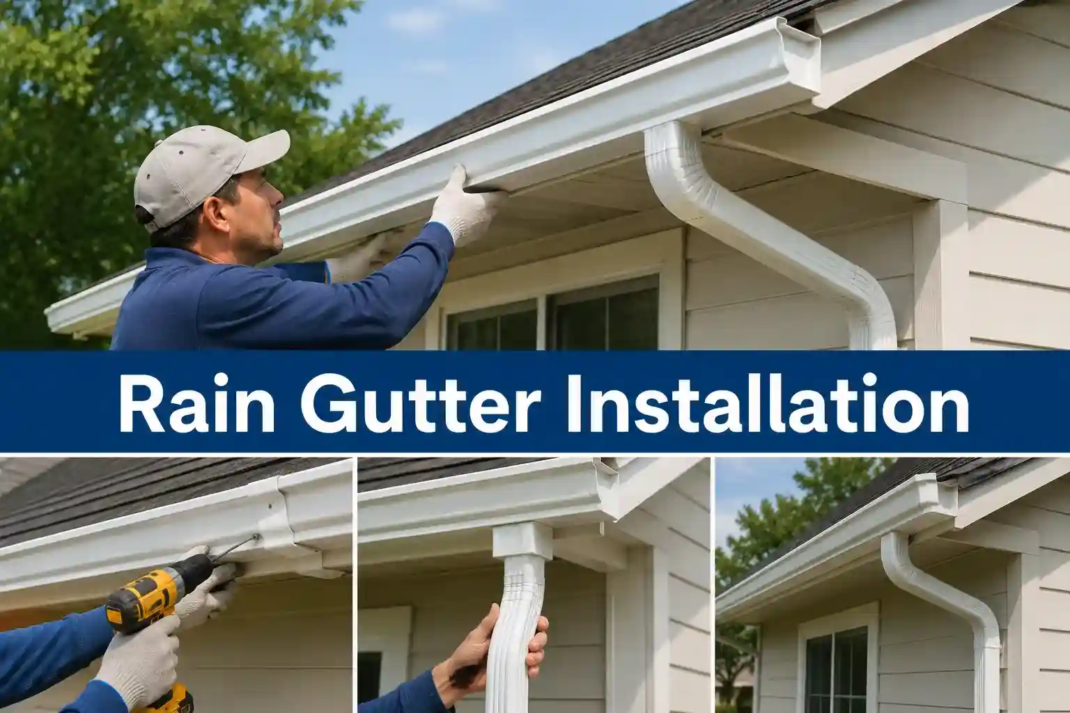 In this image our team working on rain gutter installation in Indianapolis