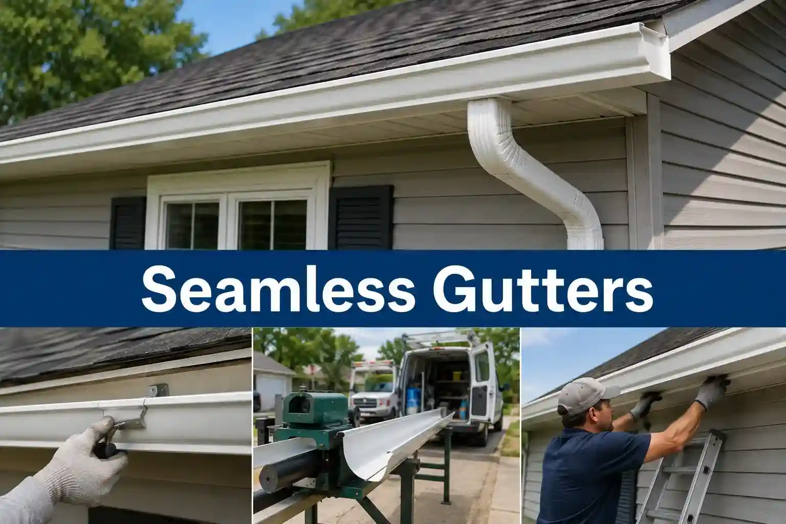 In this image our team working on seamless gutters in Indianapolis